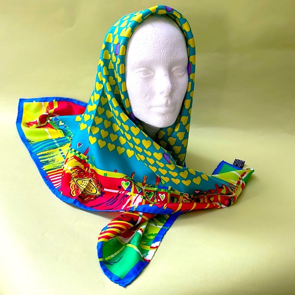 New vintage bright multicolored Versace large silk scarf